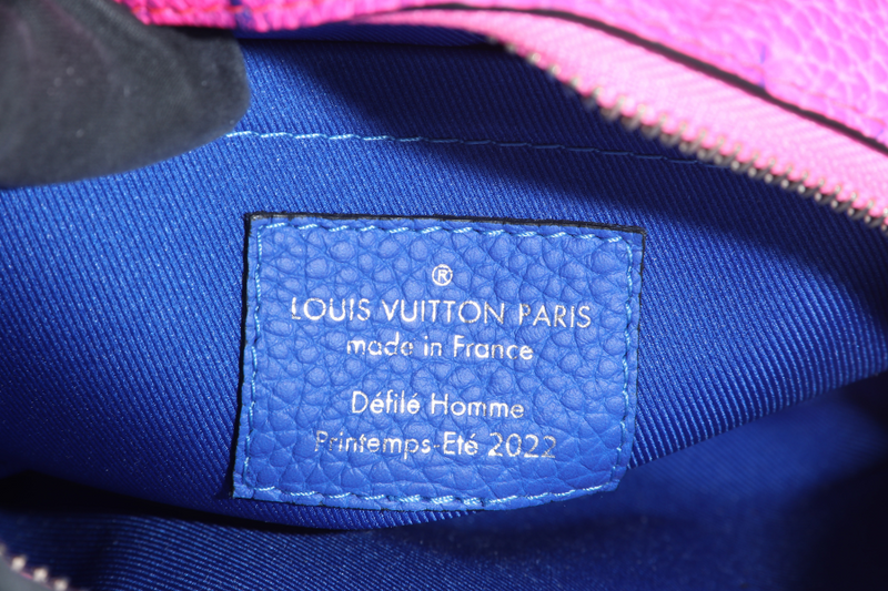 LOUIS VUITTON M81219 MINI SOFT TRUNK TAURILLON BLEU ROSE SILVER HARDWARE WITH STRAPS, DUST COVER AND BOX
