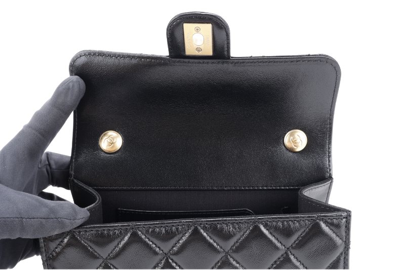 CHANEL QUILTED FLAP CLUTCH BAG SHINY BLACK LAMBSKIN GOLD HARDWARE (E210xxxx) WITH DUST COVER, BOX AND PAPER BAG