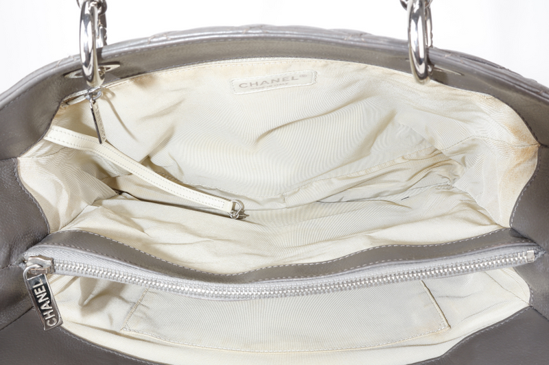 CHANEL GRAND SHOPPING TOTE (1503xxxx) GREY CAVIAR LEATHER SILVER HARDWARE WITH CARD NO DUST COVER