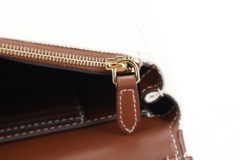BURBERRY HACKBERRY CANVAS BAG BEIGE WITH BROWN TRIM WITH STRAPS AND DUST COVER
