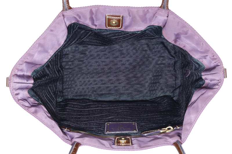 PRADA TESSUTO LOGO TOTE (BS6400) PURPLE NYLON JACQUARD GOLD HARDWARE NO DUST COVER
