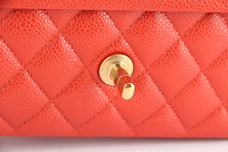 CHANEL CLASSIC FLAP MEDIUM ORANGE RED CAVIAR GOLD HARDWARE (2051xxxx) WITH CARD