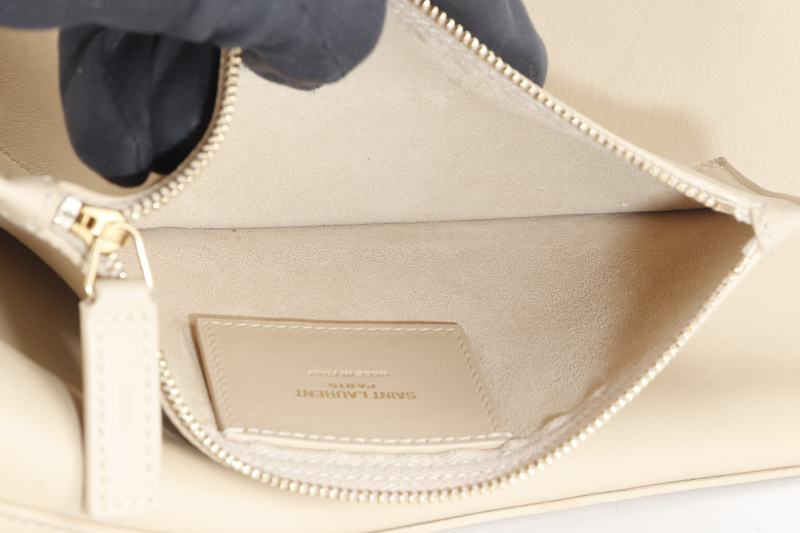 YVES SAINT LAURENT (YSL) SUZANNE HOBO SHOULDER BAG BEIGE GRAINED LEATHER GOLD HARDWARE WITH DUST COVER