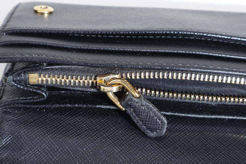 PRADA 1MH132 NERO SAFFIANO LEATHER WALLET GOLD HARDWARE WITH CARD NO DUST COVER