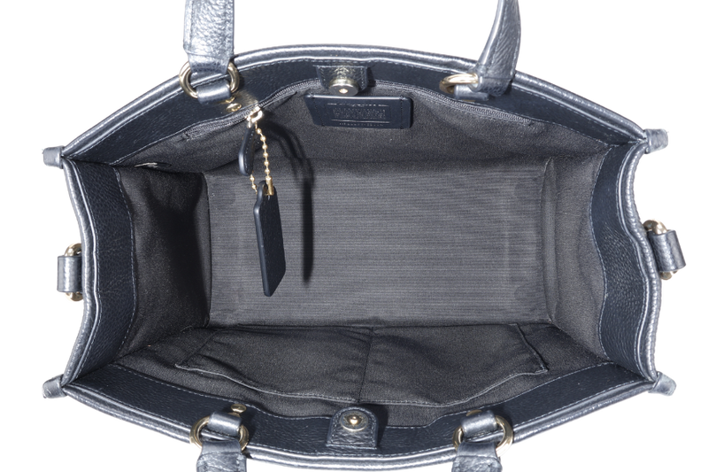 COACH DEMPSEY TOTE BAG 22 WITH COACH PATCH BLACK REFINED PEBBLE LEATHER GOLD HARDWARE WITH STRAPS AND DUST COVER