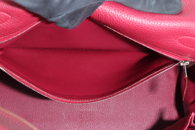 HERMES KELLY 32 HSS VERSO TOSCA AND GRIS T COLOR TOGO LEATHER BRUSHED SILVER HARDWARE STAMP O (YEAR 2011) WITH LOCK, KEYS AND STRAP, NO DUST COVER