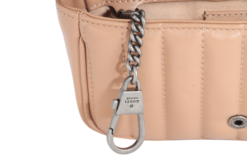 GUCCI GG MARMONT SUPER MINI BEIGE MATELASSE CHEVRON LEATHER RUTHENIUM HARDWARE WITH DUST COVER AND BOX