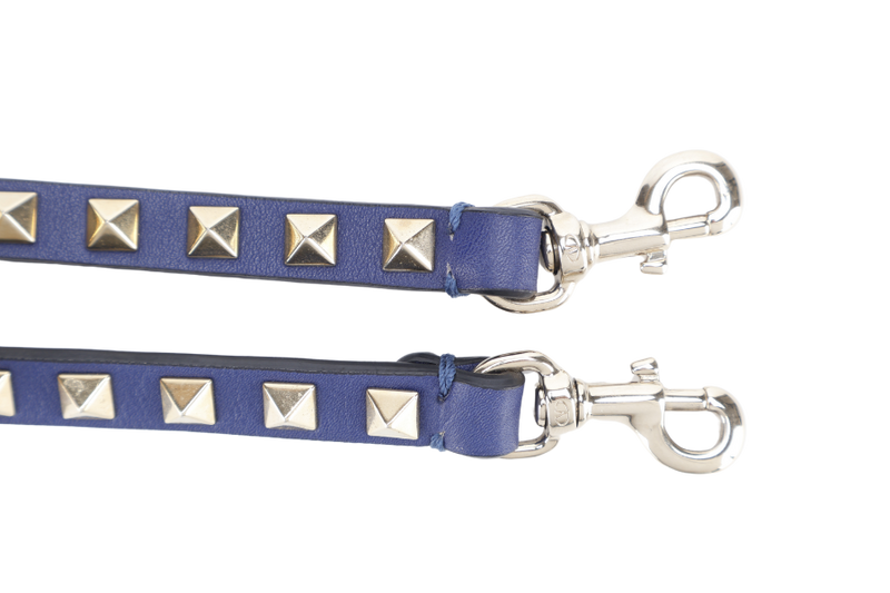 VALENTINO VITELLO SMALL ROCKSTUD BLUE LEATHER TOTE BAG WITH GOLD HARDWARE WITH STRAPS AND DUST COVER
