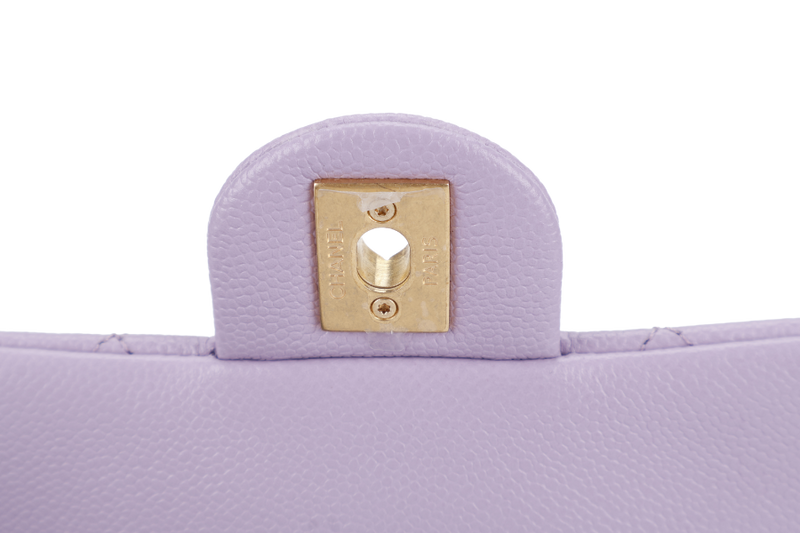 CHANEL MINI SWEETHEART RECTANGLE FLAP BAG (P9TExxxx) LIGHT PURPLE CAVIAR GOLD HARDWARE WITH DUST COVER AND BOX