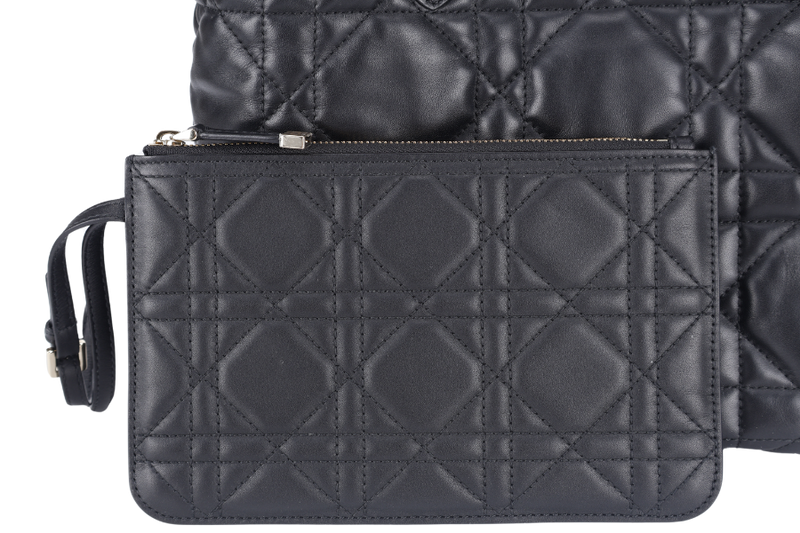 CHRISTIAN DIOR SMALL TOUJOURS BLACK MACROCANNAGE CALFSKIN TOTE WITH DUST COVER AND SMALL POUCH