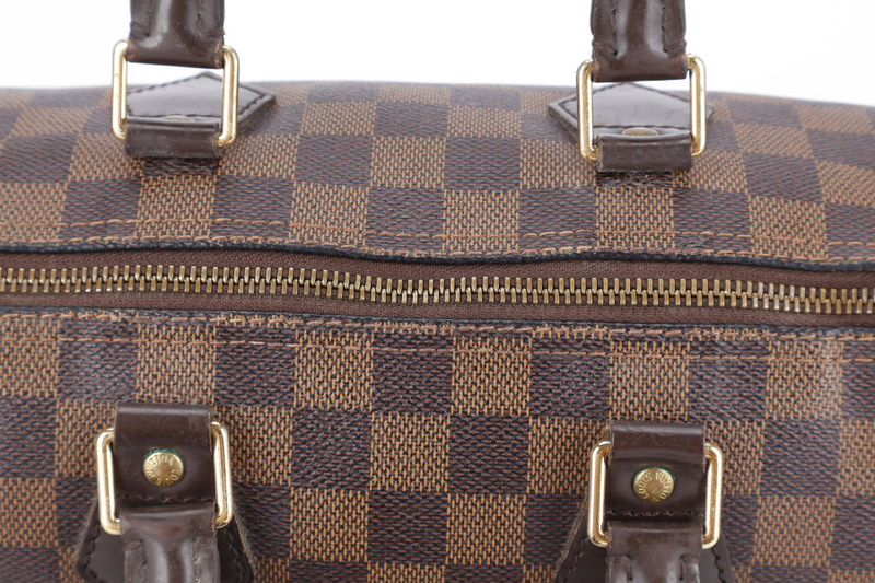 LOUIS VUITTON SPEEDY 25 DAMIER EBENE GOLD HARDWARE WITH KEYS&LOCK AND DUST COVER