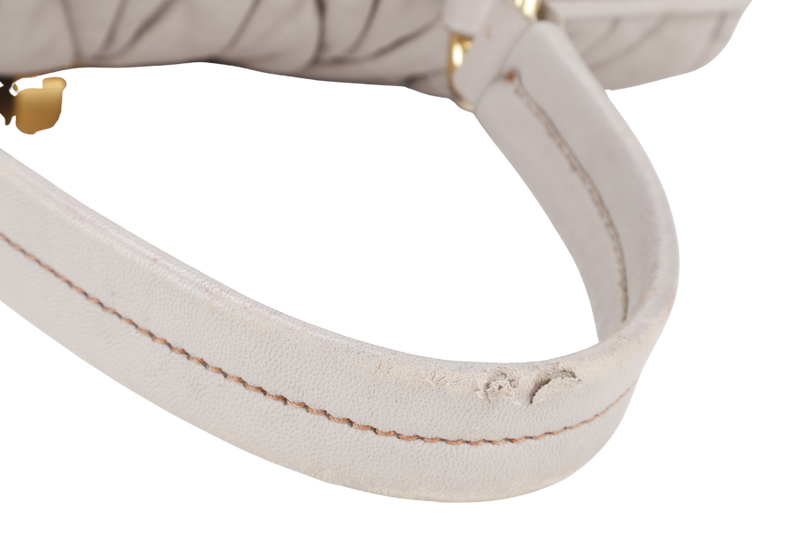 MIU MIU GREY TURNLOCK TOP HANDLE MATELASSE LEATHER 2WAY BAG GOLD HARDWARE WITH LEATHER STRAPS NO DUST COVER
