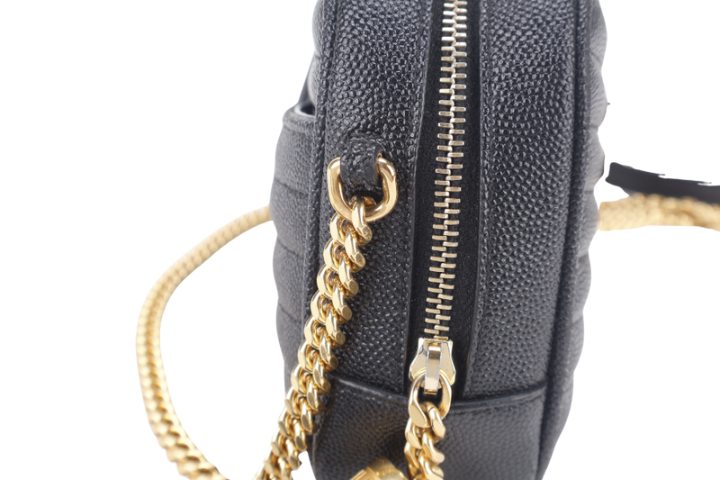 YVES SAINT LAURENT (YSL) MINI LOU CAMERA BAG BLACK CAVIAR LEATHER CROSSBODY GOLD HARDWARE WITH DUST COVER AND BOX