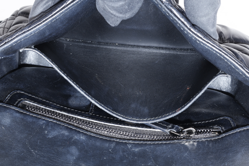 CHRISTINE DIOR CARO BLACK SMALL LEATHER 2WAYS BAG PALLADIUM HARDWARE NO DUST COVER