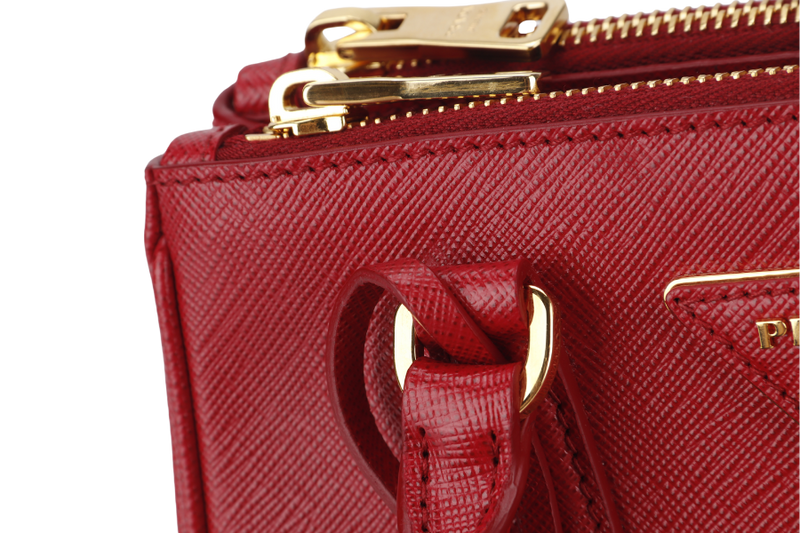 PRADA GALLERIA MINI TOTE (1BA906) RED SAFFIANO LEATHER GOLD HARDWARE WITH STRAP AND DUST COVER