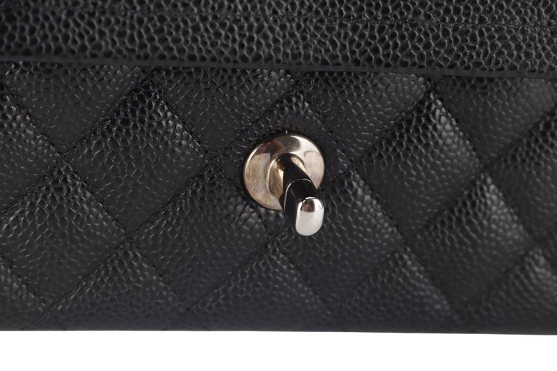 CHANEL CLASSIC FLAP (2618xxxx) MEDIUM BLACK CAVIAR SILVER HARDWARE NO CARD WITH DUST COVER AND BOX