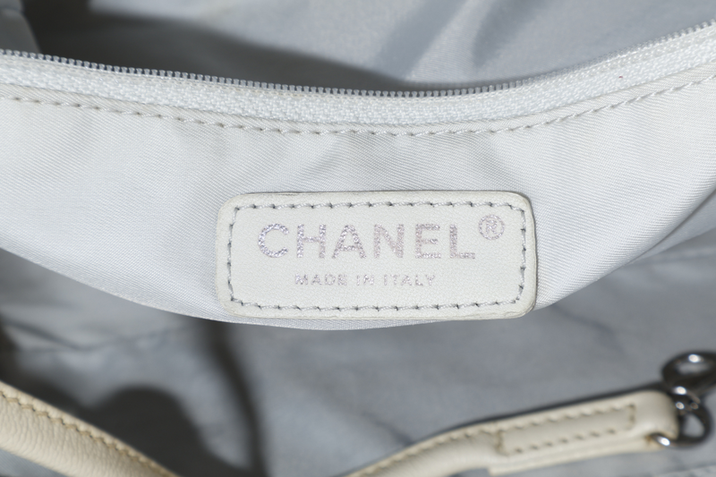 CHANEL SILVER QUILTED COATED CANVAS PARIS-BIARRITZ PETITE SHOPPING TOTE BAG SILVER HARDWARE (1132xxxx) NO DUST COVER