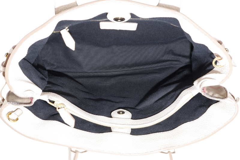 BURBERRY BEIGE BANNER HOUSE CHECK DERBY TOTE CALF LEATHER GOLD HARDWARE WITH STRAPS AND DUST COVER