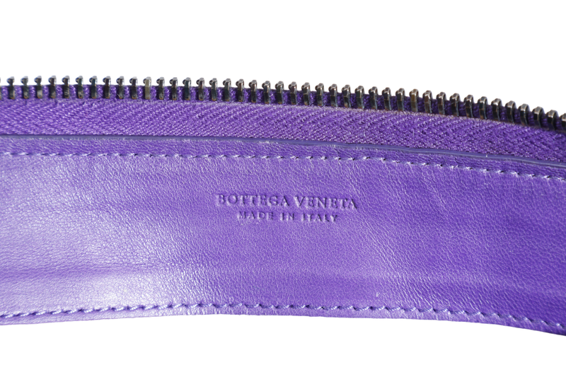 BOTTEGA VENETA LONG WALLET INTRECCIATO PURPLE LEATHER GOLD HARDWARE WITH DUST COVER AND BOX