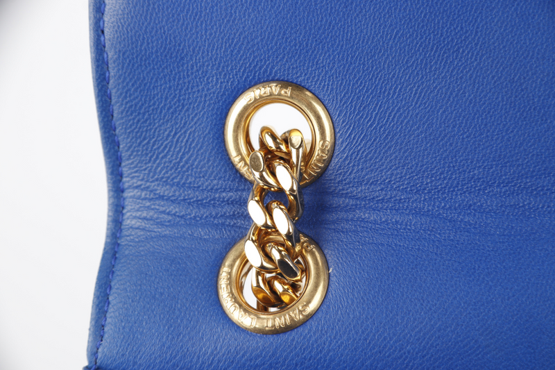 YVES SAINT LAURENT (YSL) MEDIUM ENVELOPE BAG BLUE CHEVRON QUILTED LEATHER GOLD HARDWARE WITH DUST COVER