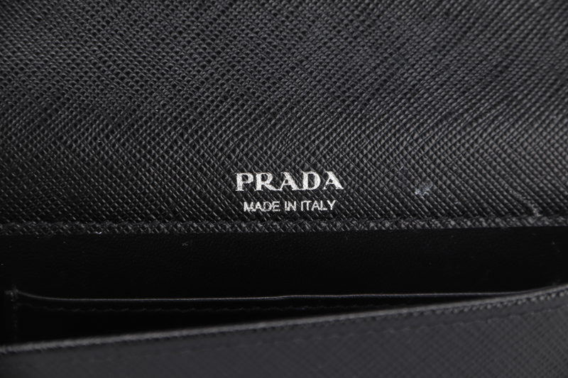 PRADA WALLET ON CHAIN (1BP019) BLACK SAFFIANO LEATHER BLACK HARDWARE WITH DUST COVER, CARD AND MIRROR