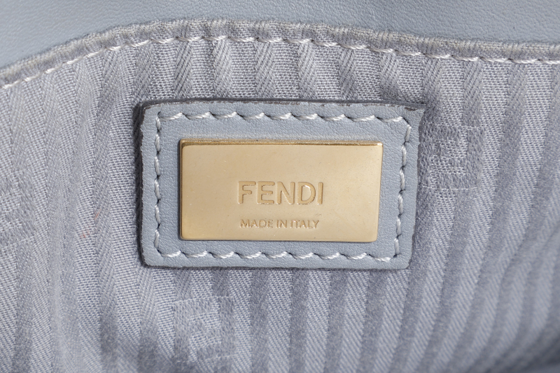 FENDI 2JOURS PETITE (8BH253-D7E-158-0501) GRAY CANVAS LEATHER GOLD HARDWARE NO DUST COVER AND NO BOX