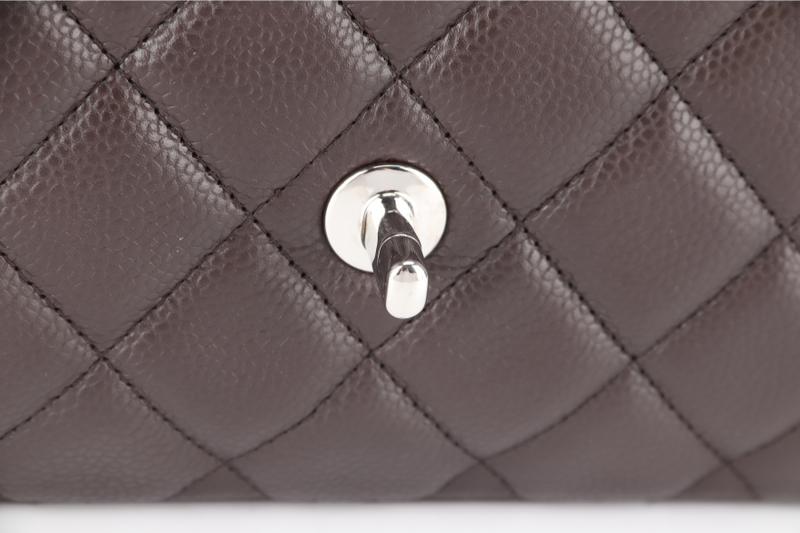 CHANEL CLASSIC FLAP MAXI SINGLE FLAP BROWN CAVIAR SILVER HARDWARE (1401xxxx) WITH CARD, DUST COVER AND BOX