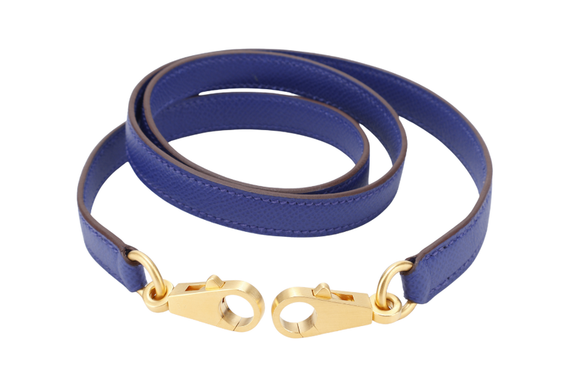 HERMES KELLY 25 HSS STAMP C (YEAR 2018) ROSE AZALEE, BLUE ELECTRIC EPSOM LEATHER, BRUSHED GOLD HARDWARE WITH STRAP, KEYS, LOCK AND DUST COVER