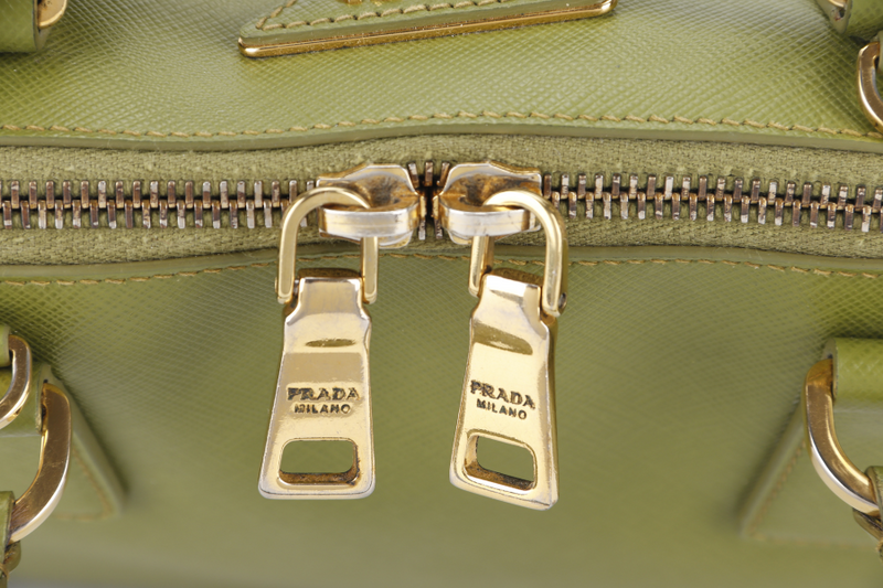 PRADA PROMENADE SATCHEL (BL0837) SMALL GREEN SAFFIANO LUX LEATHER GOLD HARDWARE WITH STRAP AND DUST COVER