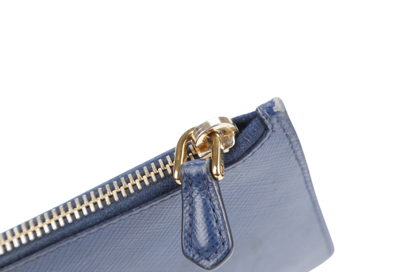 PRADA 1MF006 SAFFIANO LEATHER ENVELOPE CLUTCH BLACK & BLUE WITH CARD AND BOX
