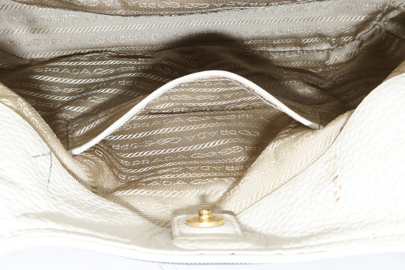 PRADA BLUE DENIM TOTE BAG WHITE LEATHER GOLD HARDWARE NO DUST COVER