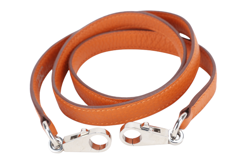 HERMES KELLY 28 RETOURNE ORANGE CLEMENCE LEATHER SILVER HARDWARE STAMP X (YEAR 2016) WITH LONG STRAP, LOCK&KEYS , DUST COVER, RAINCOAT AND BOX