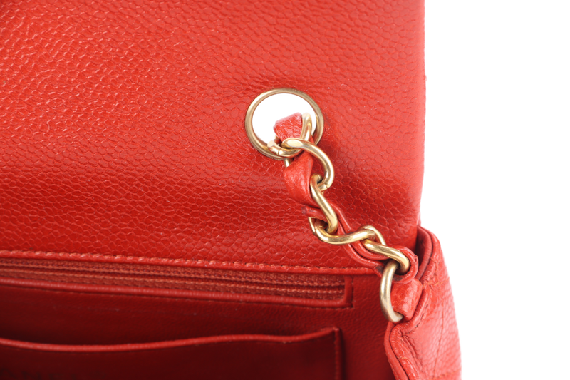 CHANEL CLASSIC FLAP MINI RECTANGULAR (2062xxxx) RED CAVIAR GOLD HARDWARE WITH DUST COVER