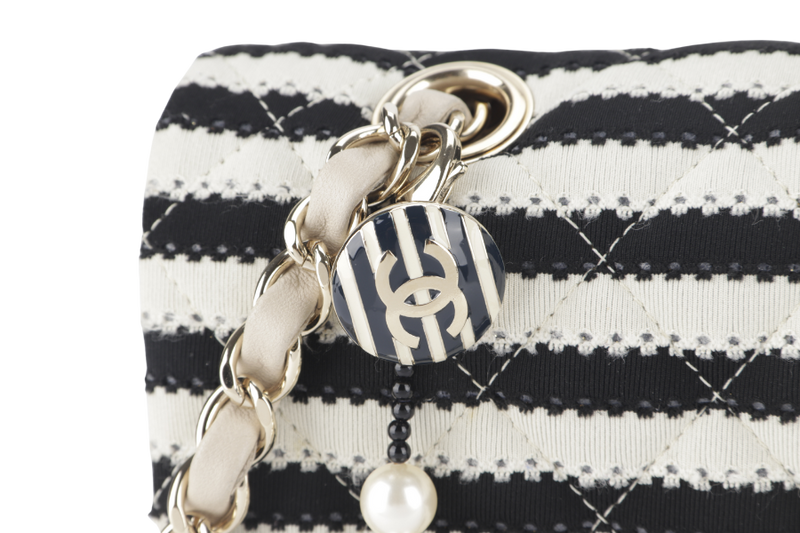 CHANEL COCO SAILOR STRIPE (1919xxxx) BLACK & WHITE JERSEY GOLD HARDWARE WITH CARD