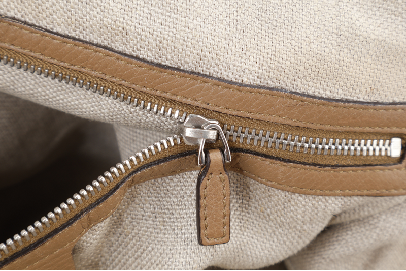 GUCCI SHOULDER BAG BEIGE CANVAS WITH SILVER HARDWARE AND DUST COVER