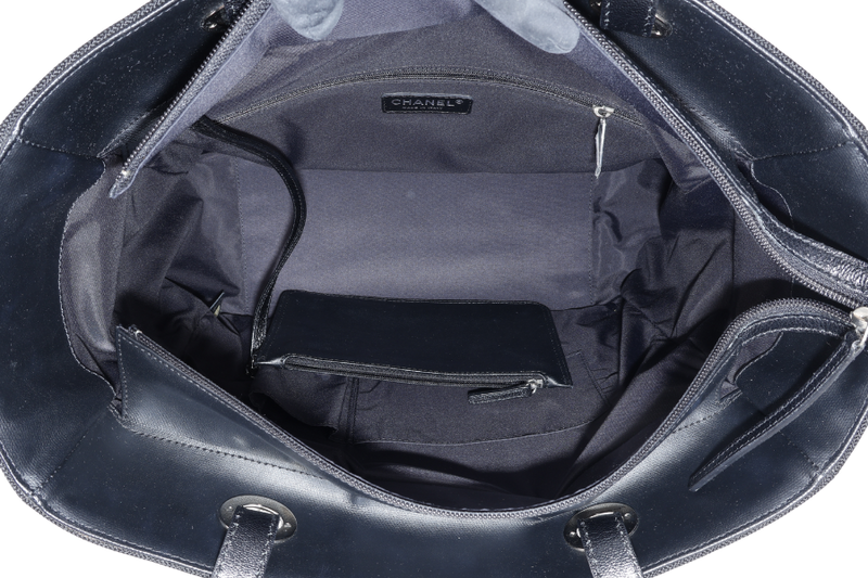CHANEL PARIS BIARRITZ TOTE BAG BLACK COATED CANVAS SILVER HARDWARE (1407xxxx) WITH CARD AND DUST COVER