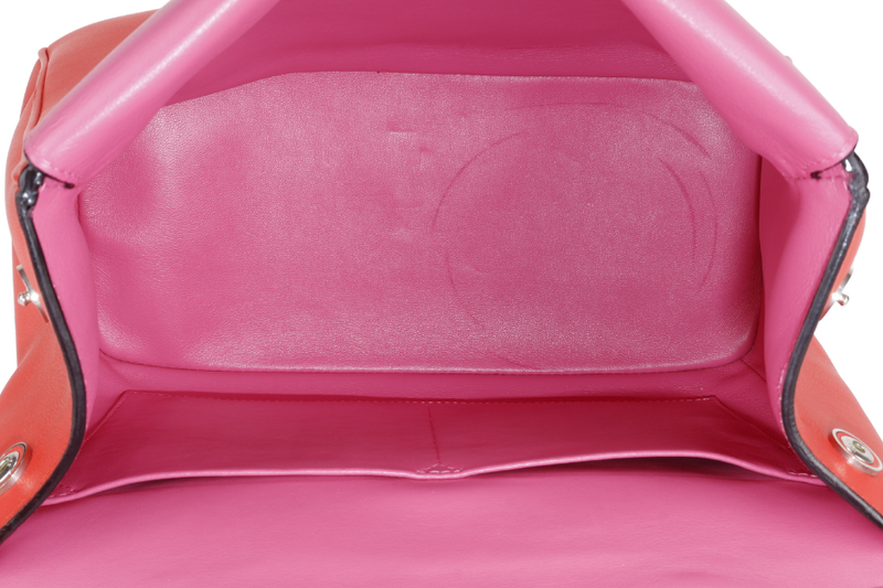 CHRISTIAN DIOR BE DIOR BI-COLOR ORANG, PINK SMOOTH LEATHER SILVER HARDWARE WITH STRAPS, CARD, DUST COVER AND BOX