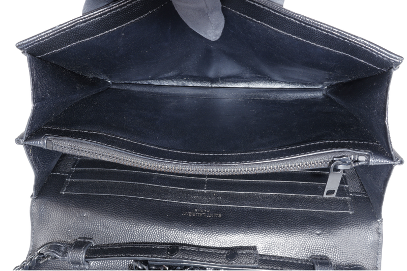 YVES SAINT LAURENT (YSL) CLASSIC CASSANDRE SO BLACK CHAIN WALLET MATELASSE LEATHER BLACK HARDWARE WITH STRAPS NO DUST COVER