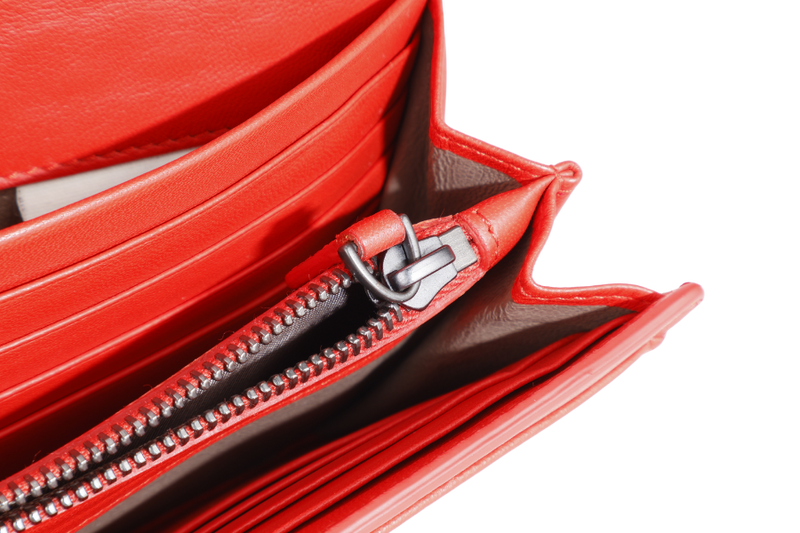 BOTTEGA VENETA CONTINENTAL FLAP WALLET RED INTRECCIATO LEATHER WITH DUST COVER AND BOX
