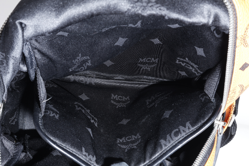 MCM STARK DUAL BACKPACK ORANGE-BLACK LEATHER SILVER HARDWARE NO DUST COVER