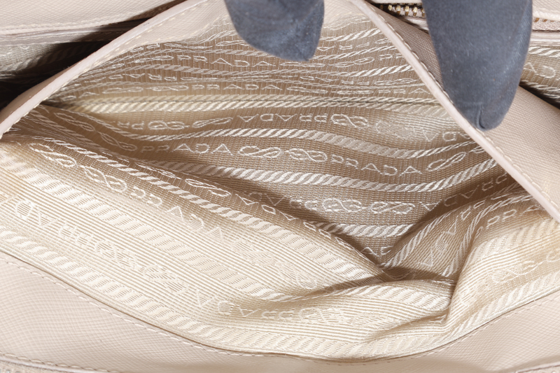 PRADA GALLERIA MEDIUM BEIGE SAFFIANO LEATHER GOLD HARDWARE WITH STRAPS AND DUST COVER