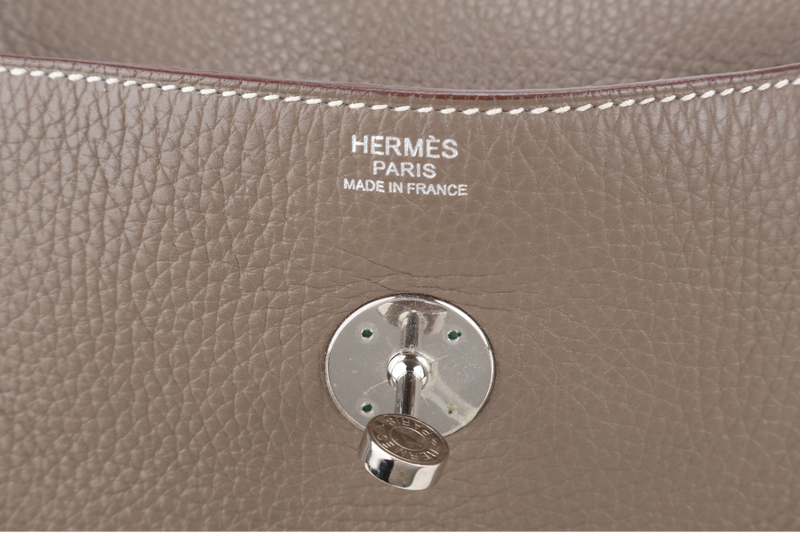 HERMES LINDY 34 STAMP R SQUARE (YEAR 2014) ETOUPE CLEMENCE LEATHER SILVER HARDWARE WITH DUST COVER