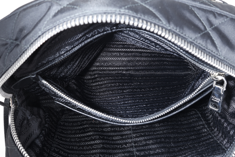 PRADA BAULETTO TESSUTO BLACK NYLON CHAIN SILVER HARDWARE WITH LOCK & KEYS AND DUST COVER