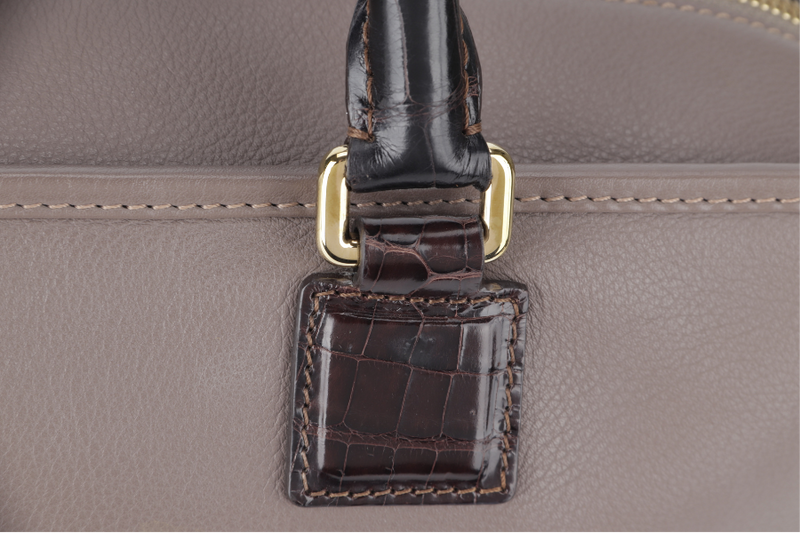 LOEWE AMAZONA (011403) EMBOSSED SNAKE HANDLE BROWN CALFSKIN GOLD HARDWARE WITH DUST COVER