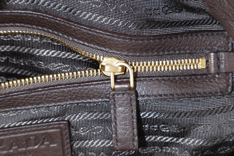 PRADA DARK BROWN DEERSKIN VERTICAL SHOULDER TOTE GOLD HARDWARE NO DUST COVER