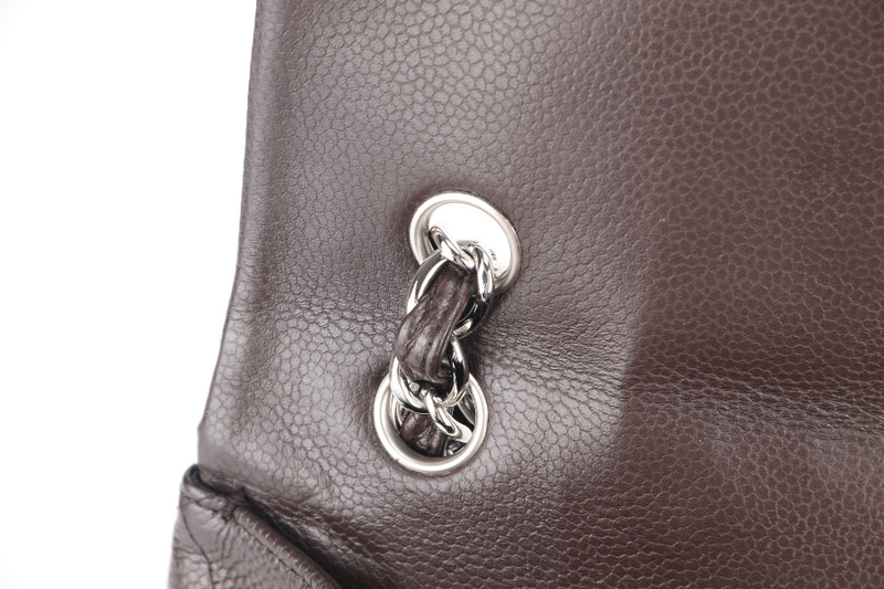 CHANEL CLASSIC FLAP MAXI SINGLE FLAP BROWN CAVIAR SILVER HARDWARE (1401xxxx) WITH CARD, DUST COVER AND BOX