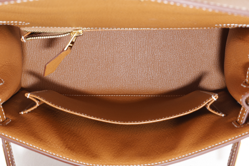 HERMES KELLY SELLIER 25 STAMP K (YEAR 2025) GOLD COLOR EPSOM LEATHER GOLD HARDWARE WITH STRAPS, LOCK&KEYS,DUST COVER AND BOX