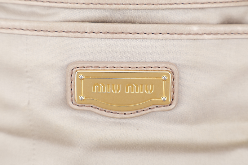 MIU MIU VITELLO LUX LARGE BEIGE BOWLER BAG GOLD HARDWARE WITH LEATHER STRAPS AND DUST COVER