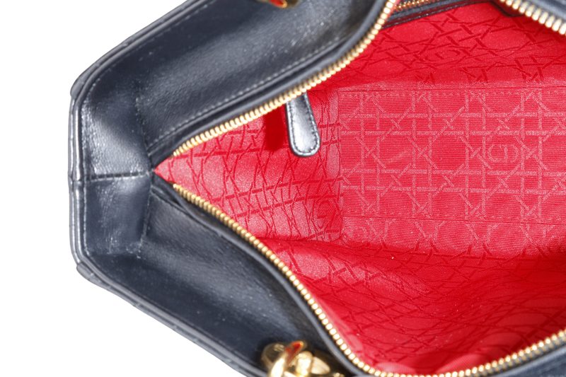 CHRISTIAN DIOR LADY DIOR LARGE BLACK LAMBSKIN (18-MA-0114) GOLD HARDWARE WITH STRAPS, NO DUST COVER
