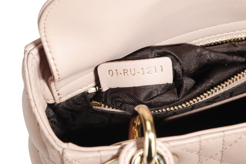 CHRISTIAN DIOR LADY DIOR MINI (01RU1211) LIGHT PINK LAMBSKIN GOLD HARDWARE WITH STRAP, DUST COVER AND BOX